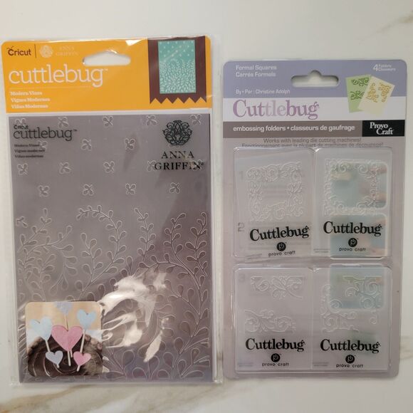 Cricut Cuttlebug MODERN VINES, FORMAL SQUARES Embossing Folders Lot of 2 NEW - Picture 1 of 16